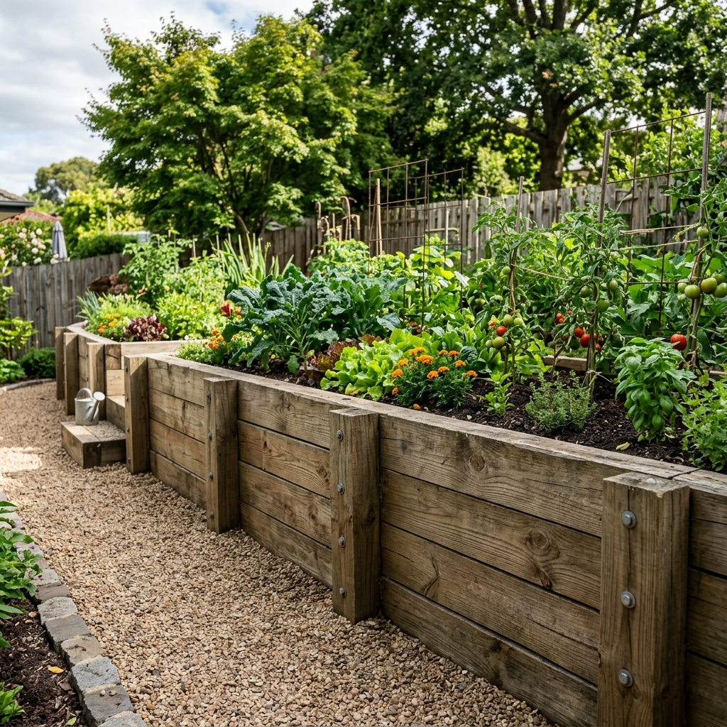 Pressure-treated timber garden retaining wall